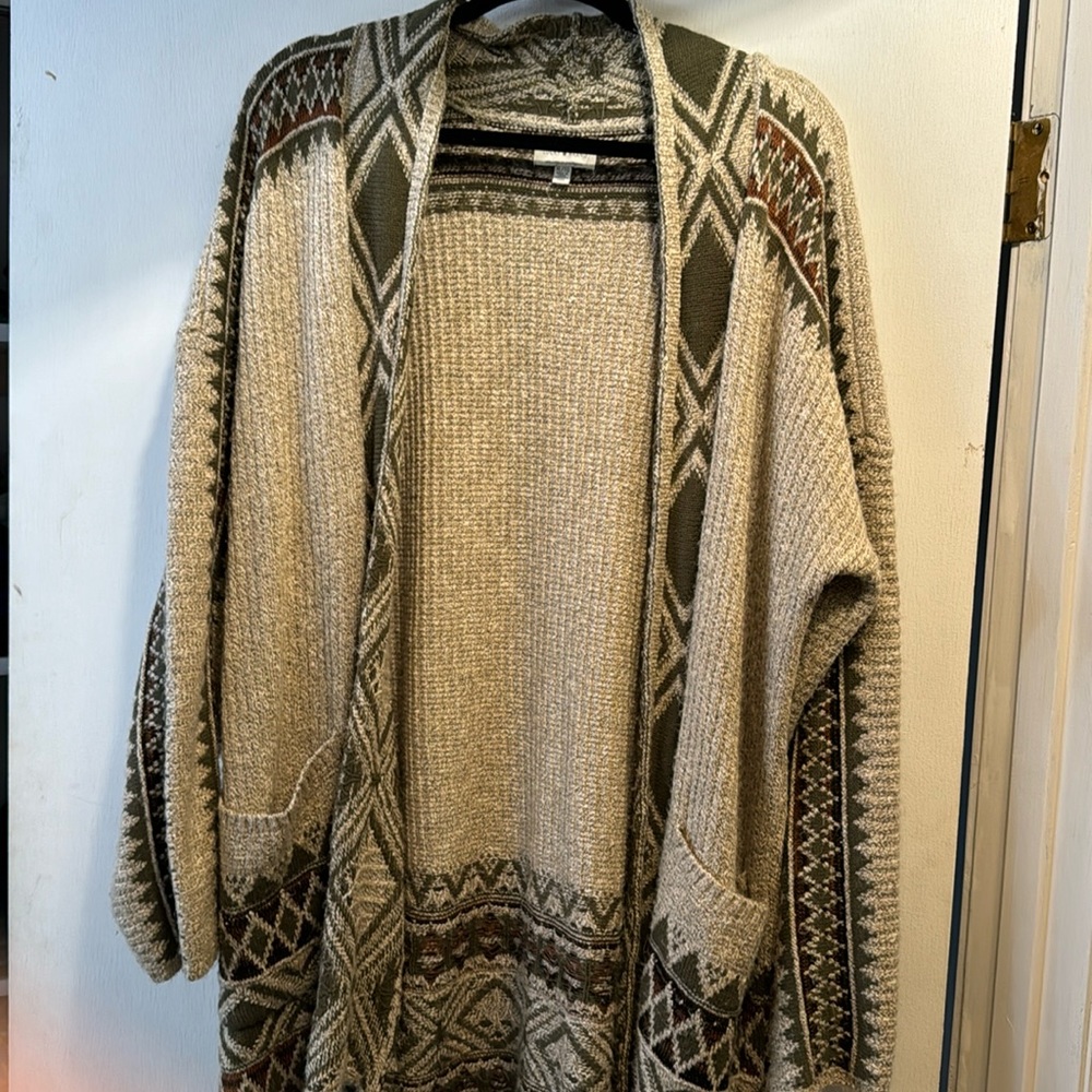 Lucky Brand Cardigan.  Open Front.  Patterned.  Hits below hips (I am 5’11”).